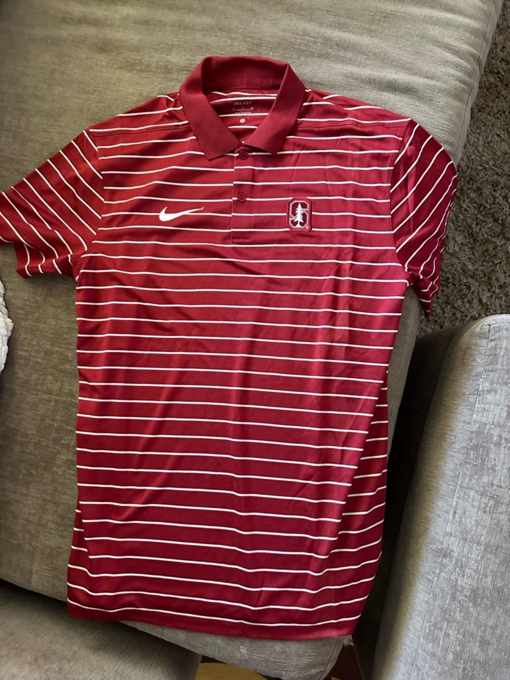 Nike Men’s Crimson Red Striped Polo with Stanford Logo